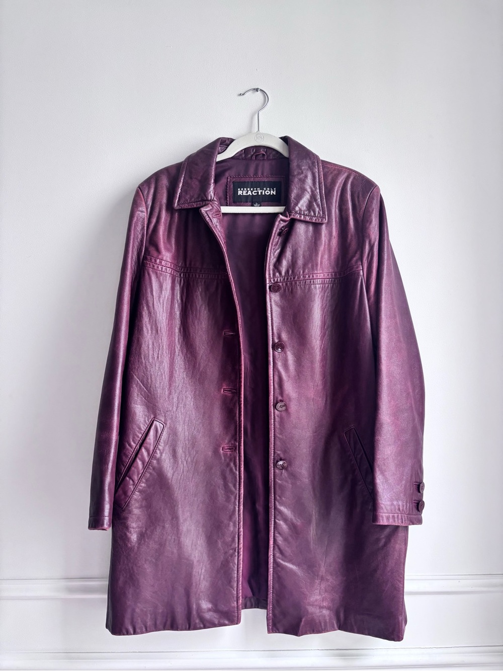 Kenneth Cole Reaction Women's Burgundy Leather Coat Size L